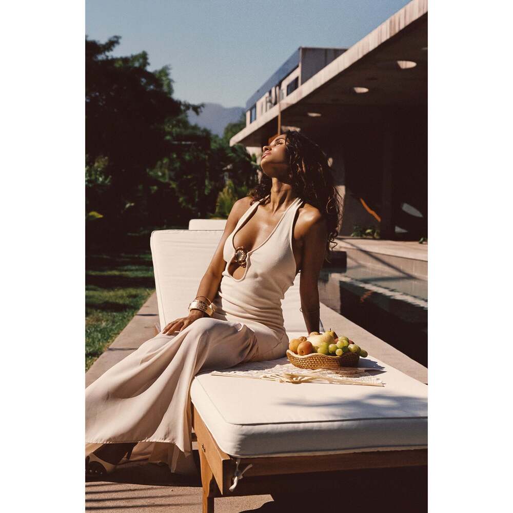 12th Tribe Viviana Cream Halter Maxi Dress Size MM - Picture 1 of 3